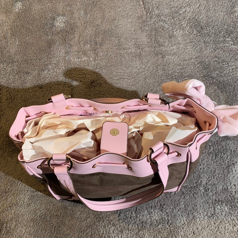 Juicy Couture Classic Y2K Tote Chocolate Pink Velour Bow Bag NEW - Picture 9 of 12